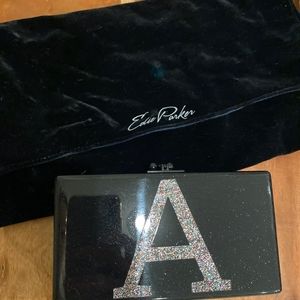 Edie Parker Jean Black 'A' Glitter Acrylic Clutch
